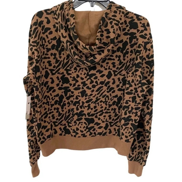 NWT BP Tan/Brown Leopard Print Long Sleeve Drawstring Cropped Pullover S - Picture 3 of 3